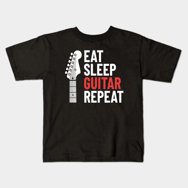 Eat Sleep Guitar Repeat Electric Guitar Headstock Dark Theme Kids T-Shirt by nightsworthy